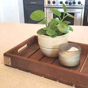 TOMMY BAHAMA Rustic Coastal Wood Serving Tray with Metal Trim Decorative Accent